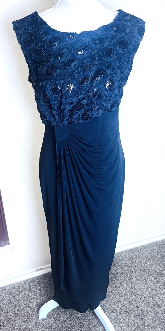 ENFOCUS black sequin cocktail Dress long gown 6P petite formal bodycon glam